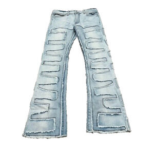 Rockstar Original Mens Stacked Flare Denim Jeans Shake Light Blue Size 32 NWT